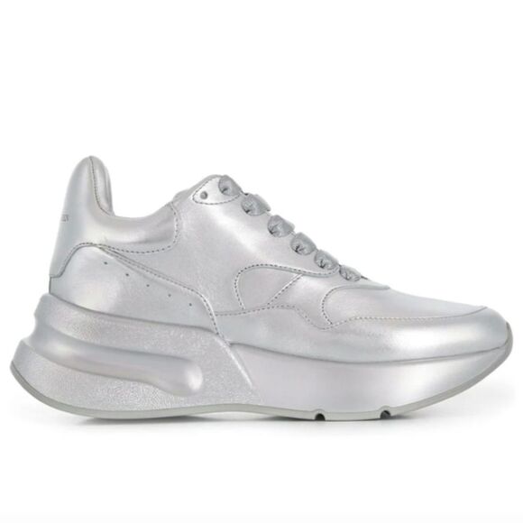 Alexander McQueen Shoes - Alexander McQueen Joey Chunky Oversized Silver Nappa Leather Sneakers Size 39C